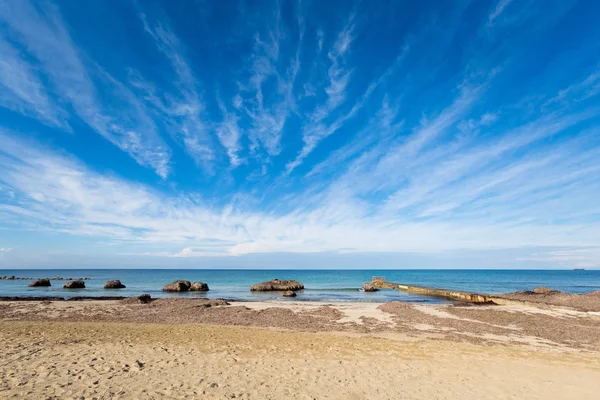 Paphos Gyönyörű Homokos Strandjától Ciprus Szigeten Tett Táj — Stock Fotó