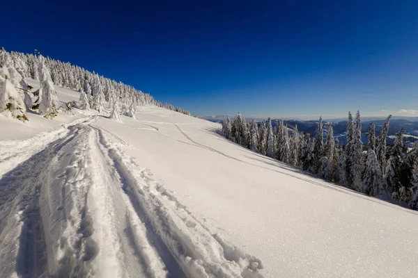 Mooi Panorama Genomen Pools Bergen Beskidy Onderweg Naar Rysianka Besneeuwde — Stockfoto