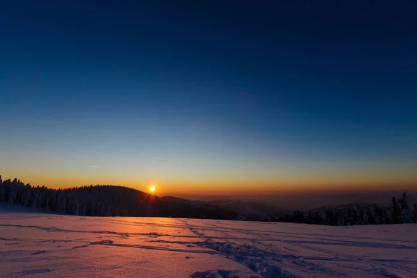 Beautiful Panorama Taken Polish Mountains Beskidy Way Rysianka Snowy Winter — Stock Photo, Image