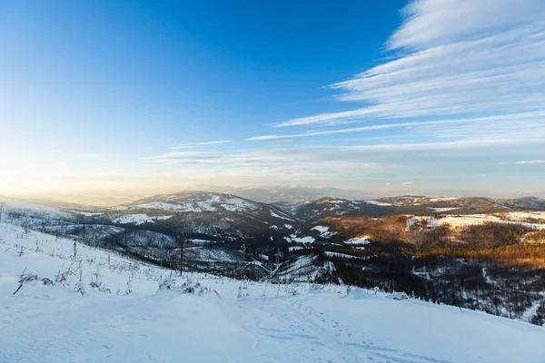 Hermoso Panorama Tomado Las Montañas Polacas Beskidy Camino Hala Lipowska —  Fotos de Stock