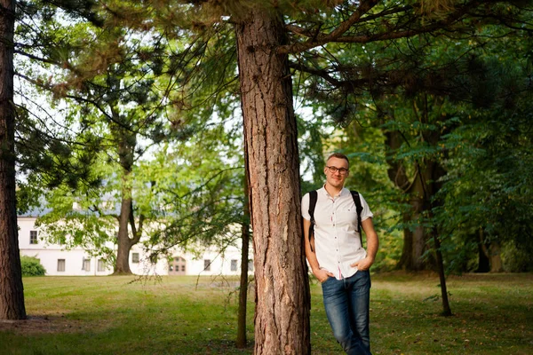 Beautiful Young Caucasian Man Valasske Mezirici Taken Sunny Weather Poirtrait — Stock Photo, Image