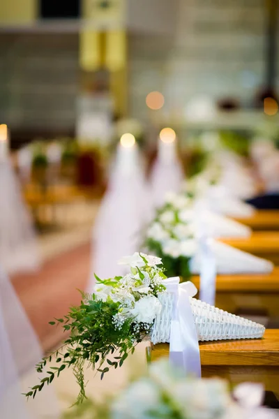 Beautiful church decorated for wedding ceremony