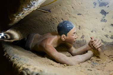 Phu Quoc, Vietnam - 30 Ocak 2020. Phu Quoc adasındaki Coconut Ağacı Hapishanesi 'nde iç savaş sahneleri - Vietnam' daki Thoi bölgesi. 