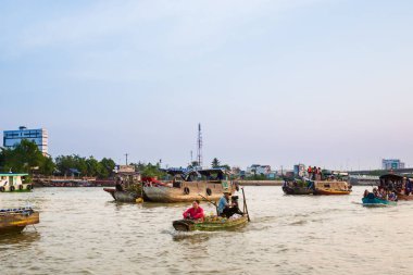Can Tho, Vietnam - Şubat 2020: Sabah piyasası Cai Rang.