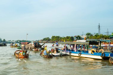 Can Tho, Vietnam - Şubat 2020: Sabah piyasası Cai Rang.