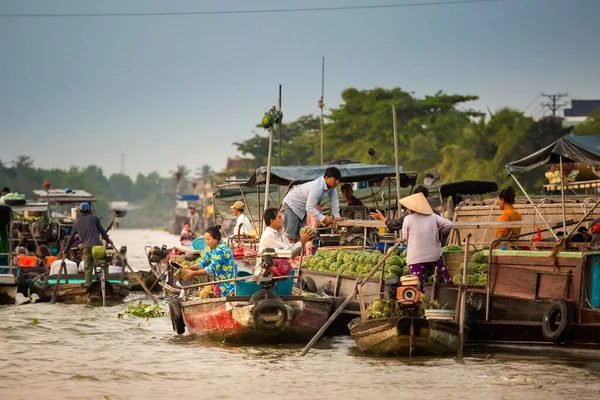 Can Tho Vietnam Február 2020 Lebegő Reggeli Piac Cai Rang — Stock Fotó