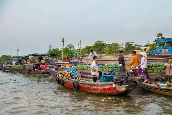 Can Tho Vietnam Febrero 2020 Mercado Matutino Flotante Cai Rang — Foto de Stock