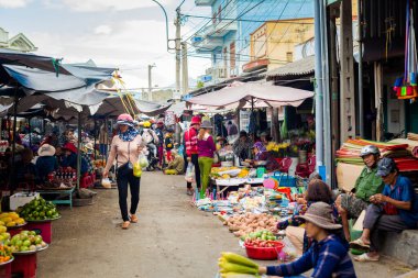 Phan Rang, Vietnam - Şubat 2020: Yerel balık pazarı Cho Phan Rang.