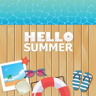 Tahta iskeleli yaz tatili için vektör arkaplan şablonu