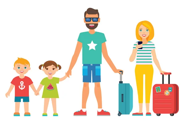 Szczęśliwa Podróżująca Rodzina Wakacjach — Wektor stockowy
