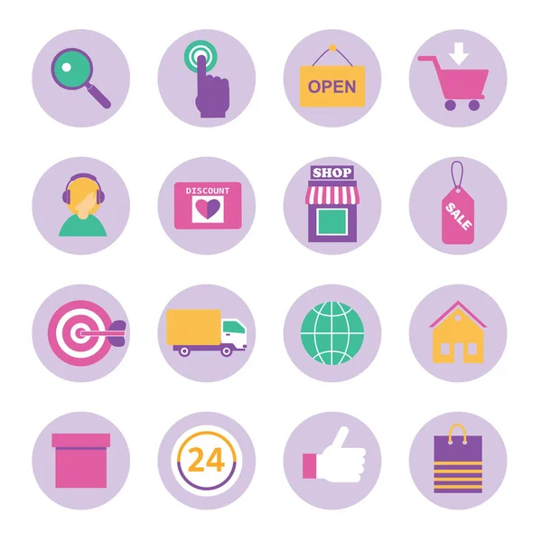 Big Set Flat Icons Online Shopping Internet Infographic — Stock Vector