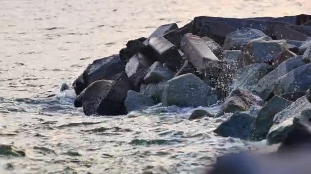 Vattnet Som Träffar Klipporna Vid Havet — Stockvideo