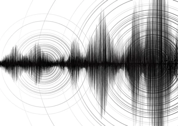 Erdbebenwelle Mit Kreisschwingungen Auf Weißem Papierhintergrund Audio Wellendiagramm Konzept Design — Stockvektor
