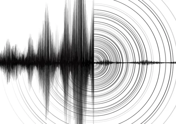 Kraft Der Erdbebenwelle Mit Kreisschwingung Auf Weißem Papierhintergrund Audio Wellendiagramm — Stockvektor