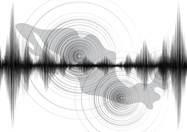ホワイト ペーパー バック グラウンド オーディオ波図コンセプト デザイン教育と科学 ベクトル図に円振動とメキシコで地震波の力 — ストックベクタ