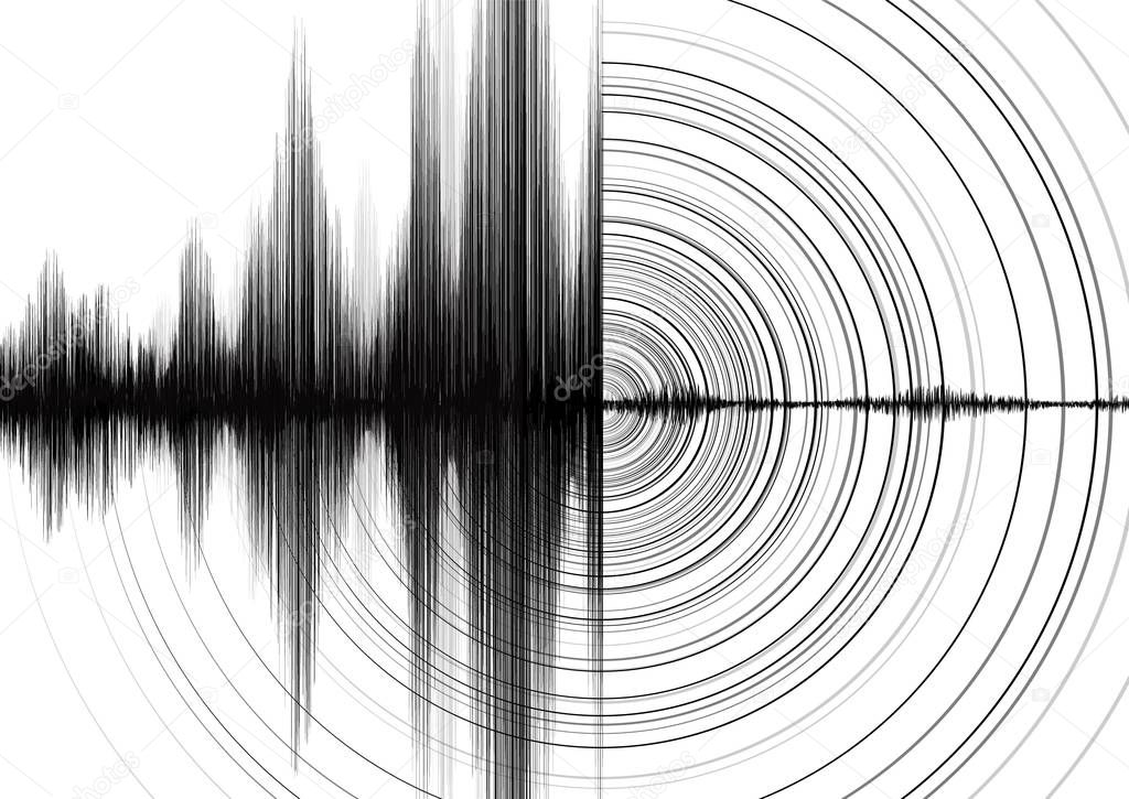 Power of Earthquake Wave with Circle Vibration on White paper background,audio wave diagram and Different level concept,design for education and science,Vector Illustration.