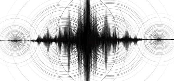 Center Super Power Jordbävningen Våg Med Cirkel Vibration Vitboken Bakgrund — Stock vektor