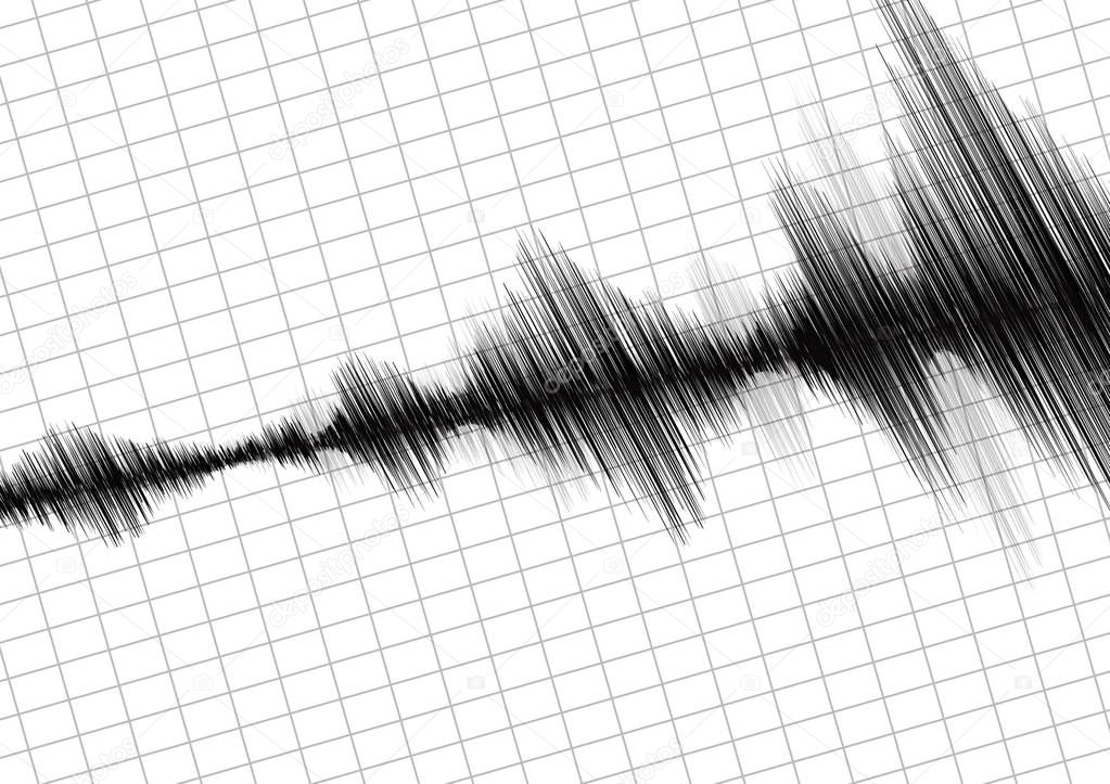 Chart of a seismograph,Earthquake graph on paper fixing,tilted stereo audio wave concept,design for education and science,Vector Illustration.