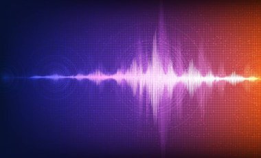 Renkli Dijital Ses Dalgası Düşük ve Hight richter ölçek Circle Titreşim Arka Plan ile, teknoloji ve deprem dalga diyagramı kavramı, müzik stüdyosu ve bilim için tasarım, Vektör İllüstrasyon.