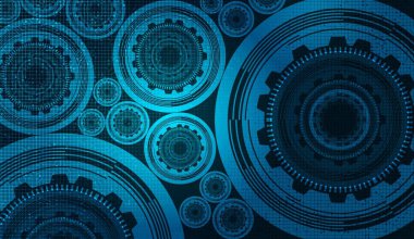 Vektör Dijital Teknoloji Dişliler tekerlek ve Cock Devre Hattı Arka Plan ile.