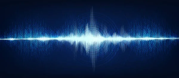 Onda Sonido Digital Electrónica Con Vibración Círculo Sobre Fondo Azul — Archivo Imágenes Vectoriales