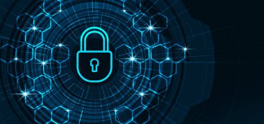 Teknoloji Güvenliği, Koruma Konsepti, Küresel arkaplan Yüksek Teknoloji ve Teknoloji Tasarımı.