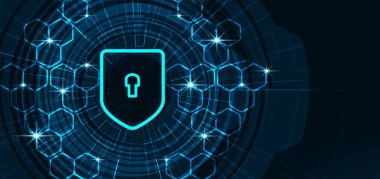 Teknoloji Kalkanı Güvenliği, Koruma ve Güvenli Konsept, Küresel arka plan Yüksek teknoloji ve teknoloji konsept tasarımı.