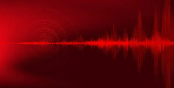 Digital Earthquake Wave Circle Vibration Dark Red Background Audio Wave — Stock Vector