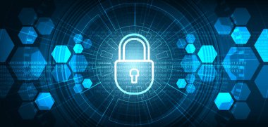 Teknoloji Kilit Güvenliği, Koruma ve Güvenli Konsept, Küresel arka plan Yüksek teknoloji ve teknoloji konsept tasarımı.