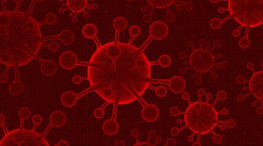 Dark Coronavirus 2019-nCoV Kırmızı zemin, tıbbi sağlık ve mikrobiyoloji konsepti, COVID-19 salgını tasarımı.