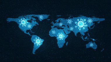 Coronavirus 2019-nCoV salgını, tıbbi sağlık ve mikrobiyoloji konsepti, COVID-19 salgını tasarımı.