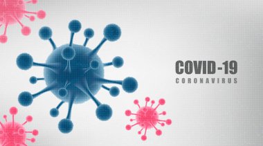 Beyaz zemin üzerine Vektör Mavi ve Pembe Coronavirus 2019-nCoV, Tıbbi sağlık ve mikrobiyoloji konsepti, COVID-19 salgını tasarımı.