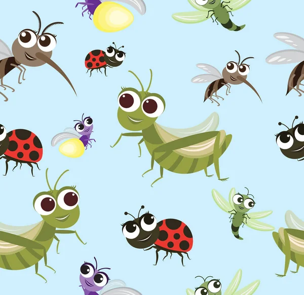 Vector Seamless Pattern Insects Cartoon Character Design Cute Style Concept — Stock Vector