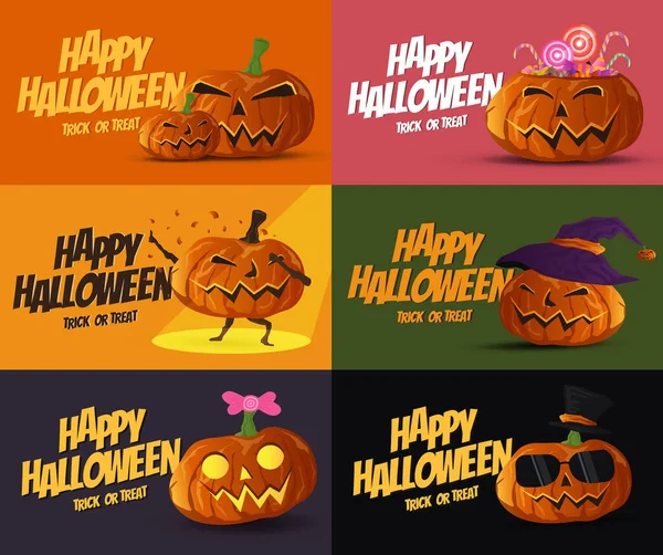 Set Von Halloween Kürbissen Banner Und Karte Sammlung Design Vektor — Stockvektor