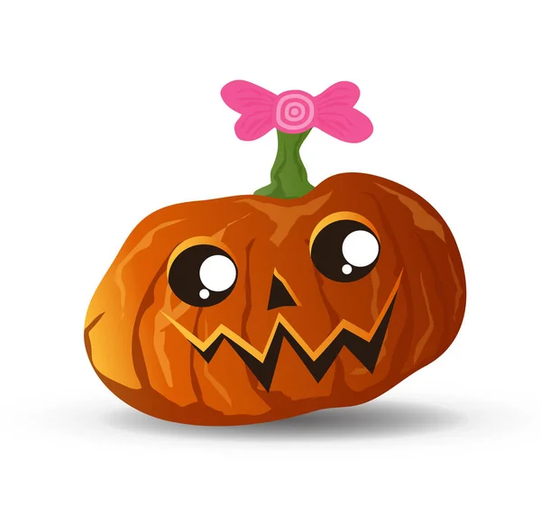 Abóbora Halloween Bonito Vetor Use Uma Fita Rosa Estilo Noite — Vetor de Stock