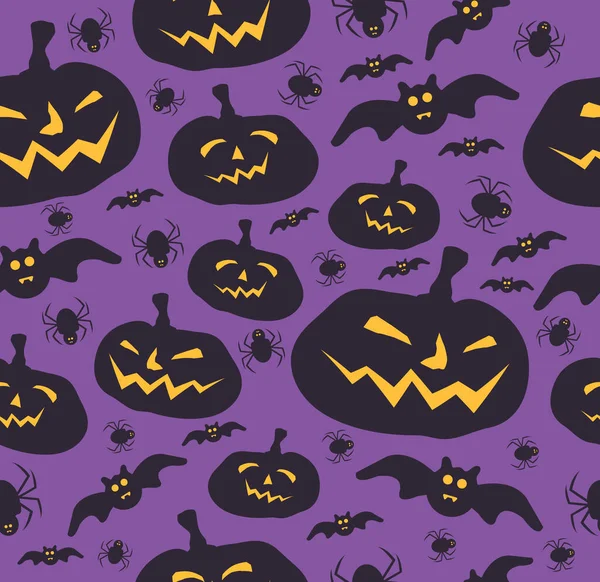 Vector Halloween Sem Costura Abóbora Silhueta Halloween Com Morcego Aranha — Vetor de Stock