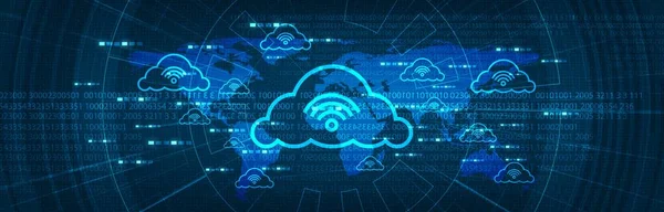 Digital Network Connecting Clouds Auf Globalem Technologiehintergrund Cloud Computing Konzept — Stockvektor