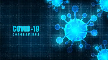 Vektör Coronavirus 2019-nCoV fütüristik geçmiş, tıbbi sağlık ve mikrobiyoloji konsepti, COVID-19 salgını tasarımı.
