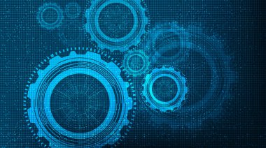 Gears Digital Technology tekerleği ve Horoz Teknoloji Arka planı, vektör