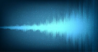 Hi-Tech Dijital Ses Dalgası Düşük ve Hight zengin ölçekli. Açık Mavi Arkaplan 'da Çember Titreşimi, teknoloji ve deprem dalgası diyagramı, müzik stüdyosu ve bilim için tasarım, Vector Illustration.