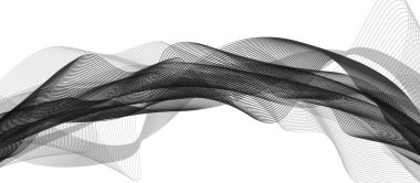 Soyut eğri siyah ve beyaz ses dalgası arkaplanı, deprem dalga diyagramı konsepti; eğitim ve bilim için tasarım; Vektör İllüstrasyonu.