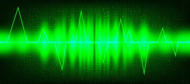 Green Digital Sound Wave veya Heart Wave Arkaplan, teknoloji ve deprem dalga diyagramı, müzik stüdyosu ve bilim için tasarım, Vector Illustration.