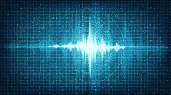 Hi-Tech Dijital Ses Dalgası Düşük ve Hight zengin ölçekli. Açık Mavi Arkaplan 'da Çember Titreşimi, teknoloji ve deprem dalgası diyagramı, müzik stüdyosu ve bilim için tasarım, Vector Illustration.