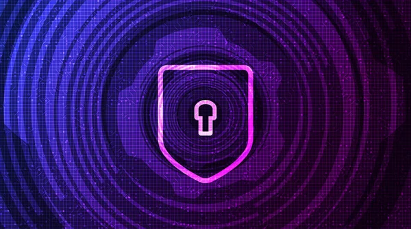 Purple Digital Technology Shield Security Protection Connection Concept Background Design — Stock Vector