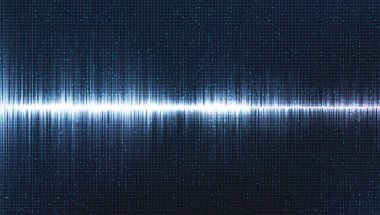 Hi-Tech Dijital Ses Dalgası Düşük ve Hight zengin ölçekli. Açık Mavi Arkaplan 'da Çember Titreşimi, teknoloji ve deprem dalgası diyagramı, müzik stüdyosu ve bilim için tasarım, Vector Illustration.
