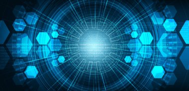 Mavi Arkaplan, gelecek ve hız teknolojisi üzerine Gelecek Dijital Devre Ağı Tasarım, Vektör illüstrasyonu