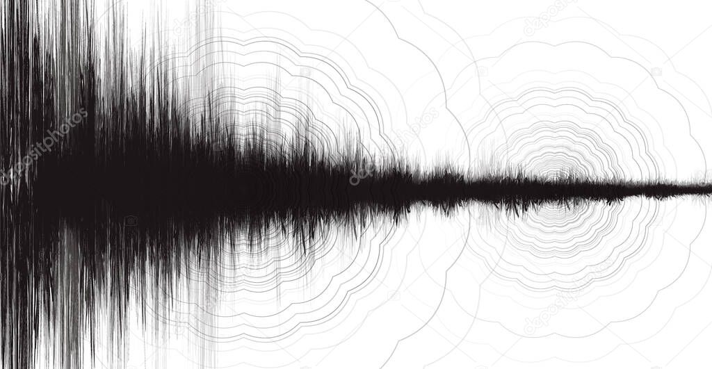 Super Earthquake Wave Low and Hight richter scale with Circle Vibration on White paper background,audio wave diagram concept,design for education and science,Vector Illustration.