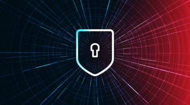 Dijital Teknoloji Kalkanları Güvenliği, Koruma ve Bağlantı Kavram arkaplan tasarımı. Vektör illüstrasyonu.