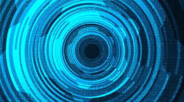 Mavi Arkaplan, Dijital ve İletişim Konsepti Tasarımı, Vektör İllüstrasyonu Üzerine Devre Mikroçip Hattı Teknolojisi ile Yüksek Teknolojik Çember.