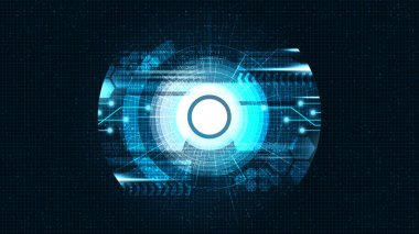 Kamera Gözü Teknolojisi Arkaplanı, Yüksek Teknoloji ve Güvenlik Konsept Tasarımı, Metin için Boş Alan, Vektör illüstrasyonu.